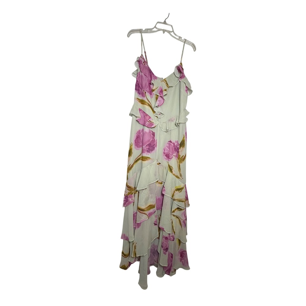 Steve Madden Ciara Dress English Rose Pink Floral Ruffle Maxi High Low size 12